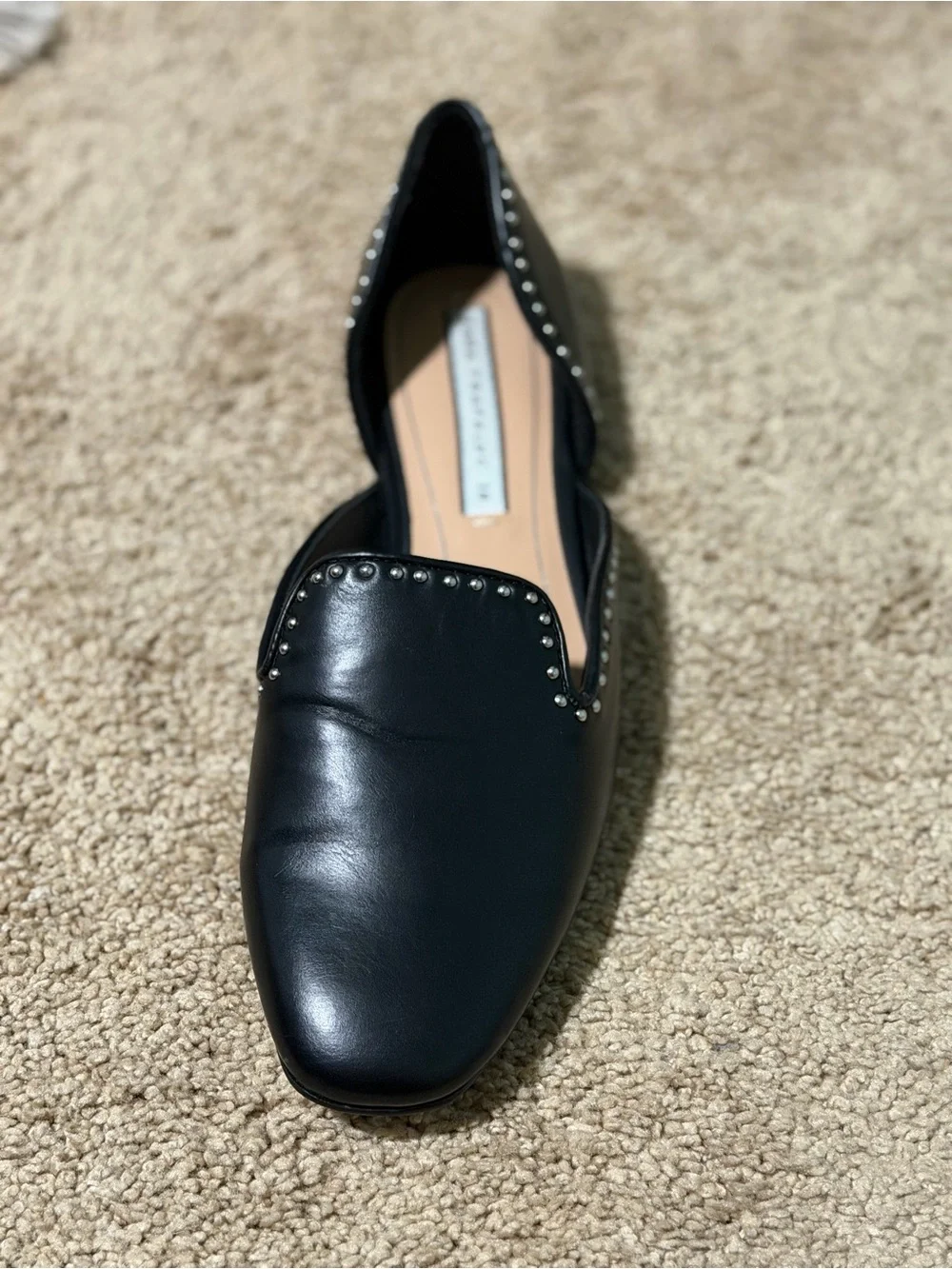 Zara Black Pointed Toe Studded D'Orsay Flats